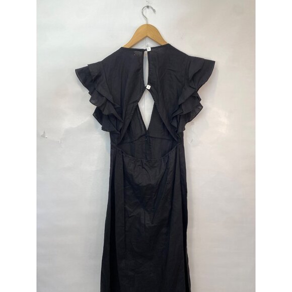 Charlie Holiday Women's Cherry Black Linen Flutter Sleeve Midi Dress Size 6 - Picture 6 of 8